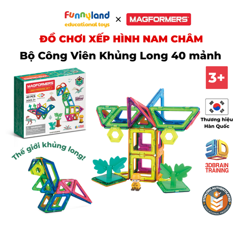Đồ chơi xếp hình nam châm Hàn Quốc Magformers Công viên khủng long 40 mảnh