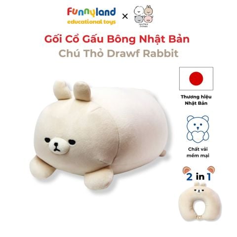 Gối Cổ Thú Bông Chú Thỏ Lùn Drawf Rabbit 2in1 - Reversible Neck Pillow Mofmo Friends Nhật Bản