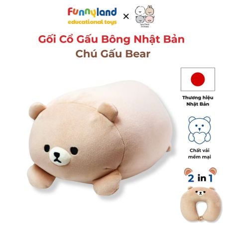 Gối Cổ Thú Bông Chú Gấu Bear 2in1 - Reversible Neck Pillow Mofmo Friends Nhật Bản