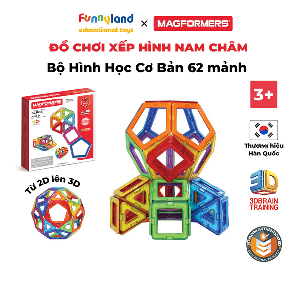 Đồ chơi xếp hình nam châm Hà Quốc Magformers Bộ hình học cơ bản - 62 mảnh