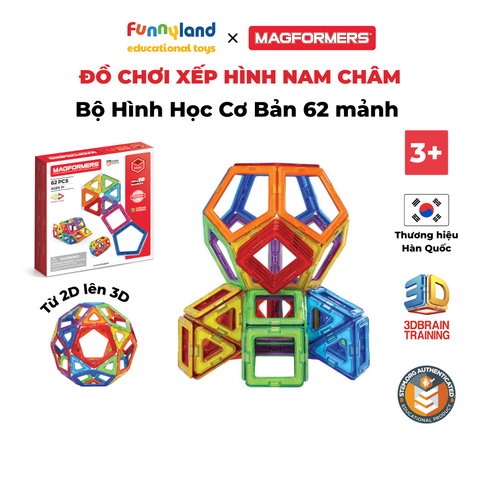 Đồ chơi xếp hình nam châm Hà Quốc Magformers Bộ hình học cơ bản - 62 miếng
