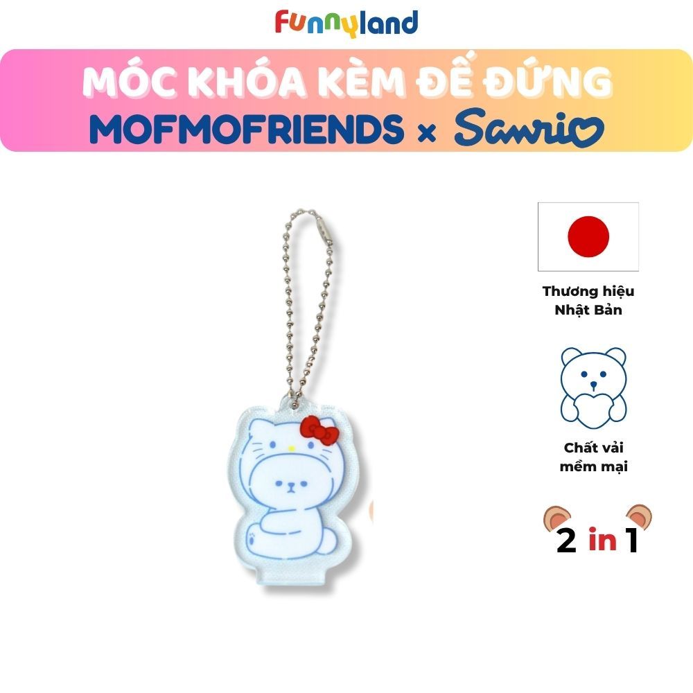 Chú Chó Bichon Frise đội nón Hello Kitty - Móc khóa kèm đế đứng 2 trong 1