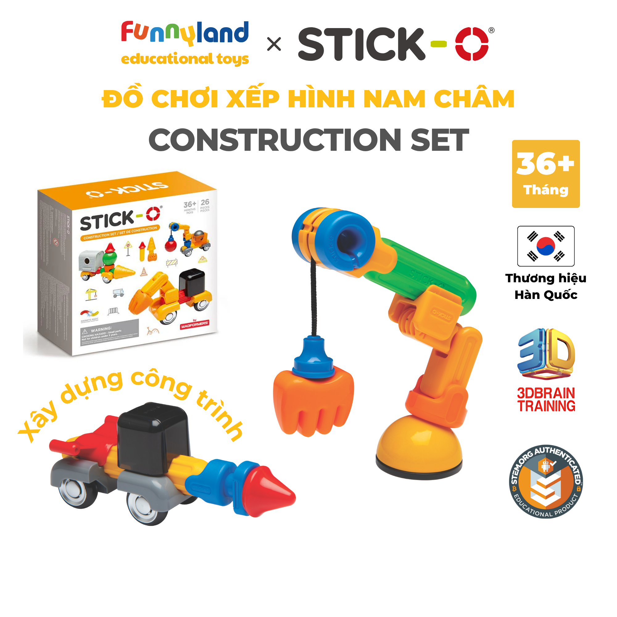 Đồ chơi xếp hình nam châm Hàn Quốc Stick-O CONSTRUCTION SET