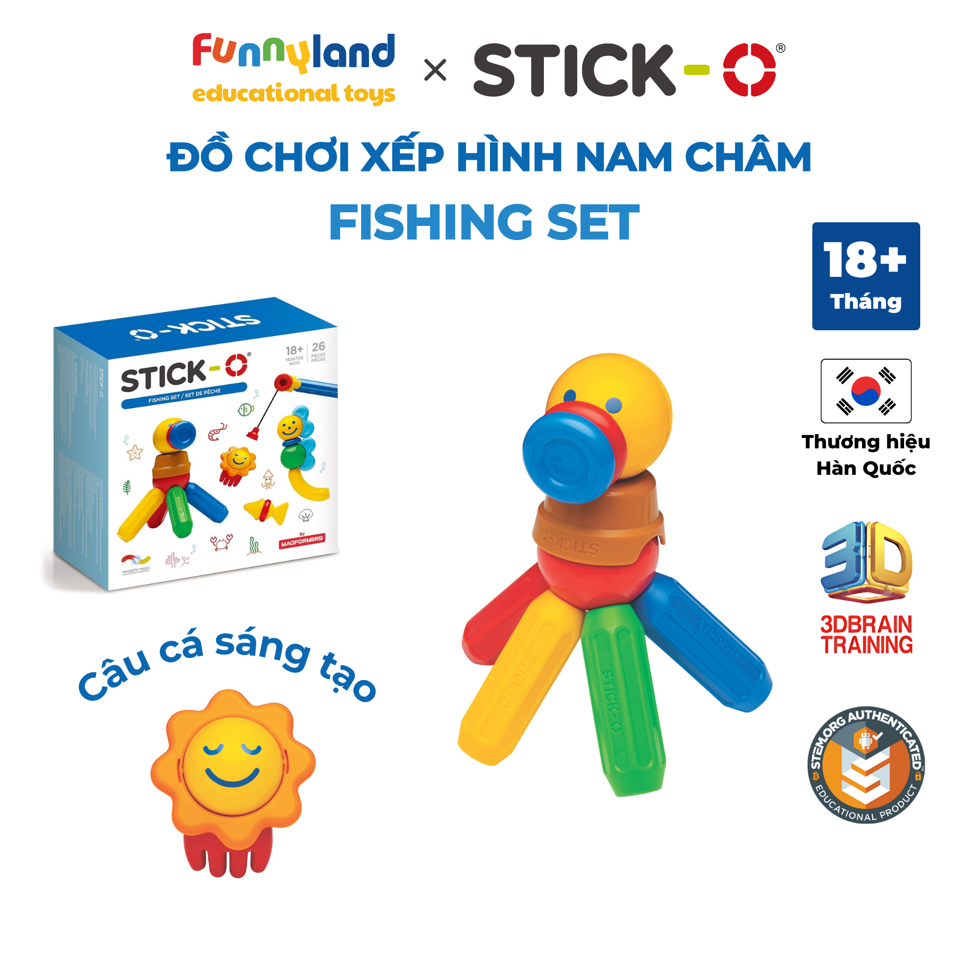 Đồ chơi xếp hình nam châm Hàn Quốc Stick-O FISHING SET