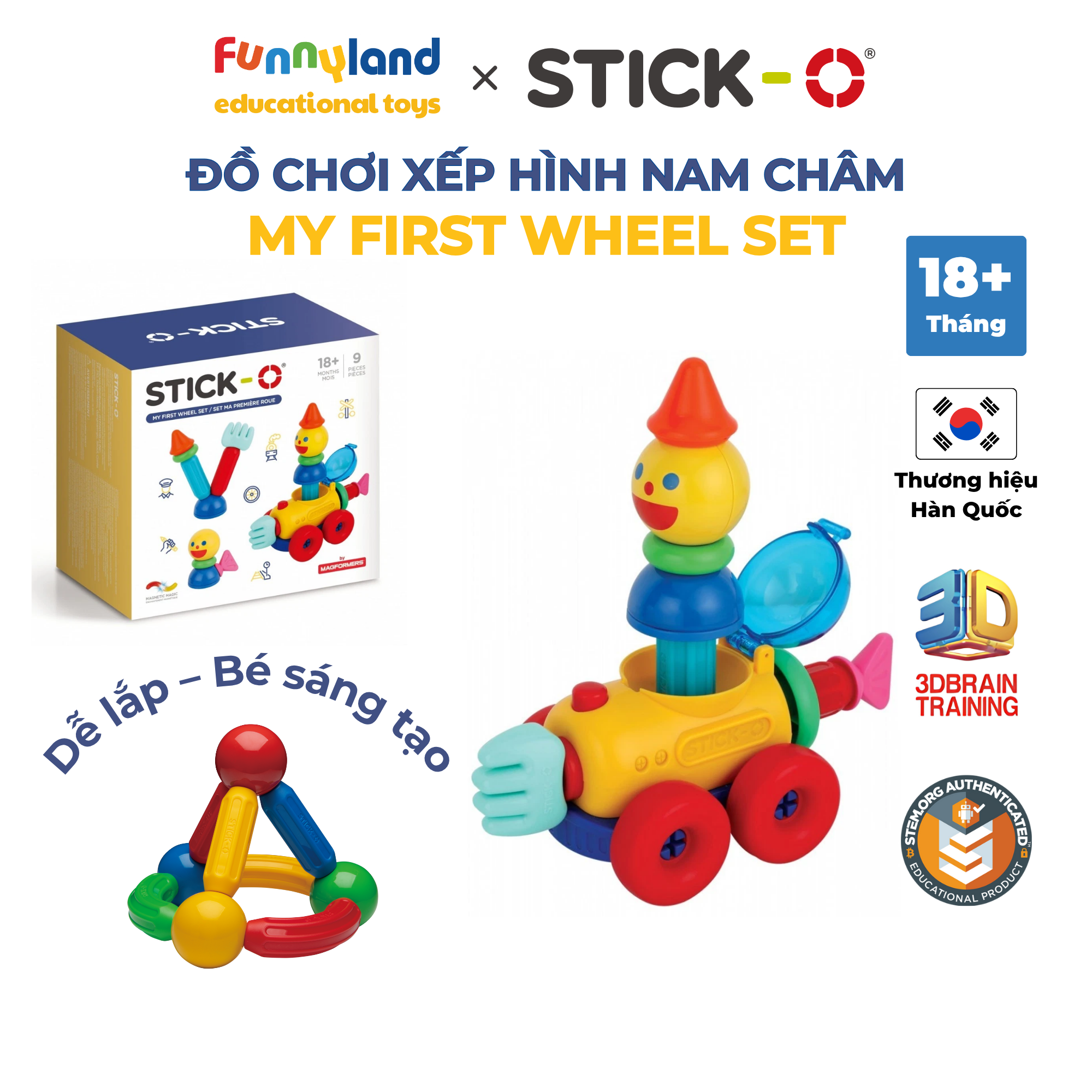 Đồ chơi xếp hình nam châm Hàn Quốc Stick-O MY FIRST WHEEL SET