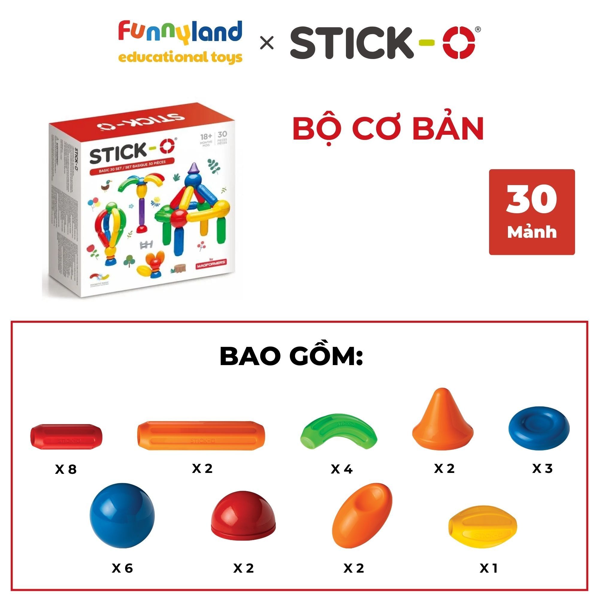 Đồ chơi xếp hình nam châm Hàn Quốc Stick-O BASIC 30 SET