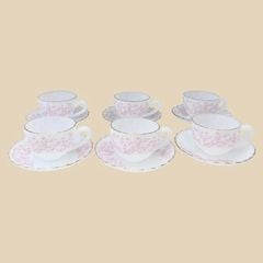 Bộ tách cafe dáng xoắn họa tiết hoa dây hồng