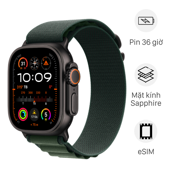 Apple Watch Ultra 2 GPS + Cellular 49mm viền Titanium đen dây Alpine