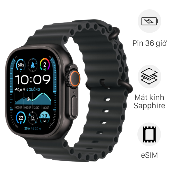 Apple Watch Ultra 2 GPS + Cellular 49mm viền Titanium đen dây Ocean