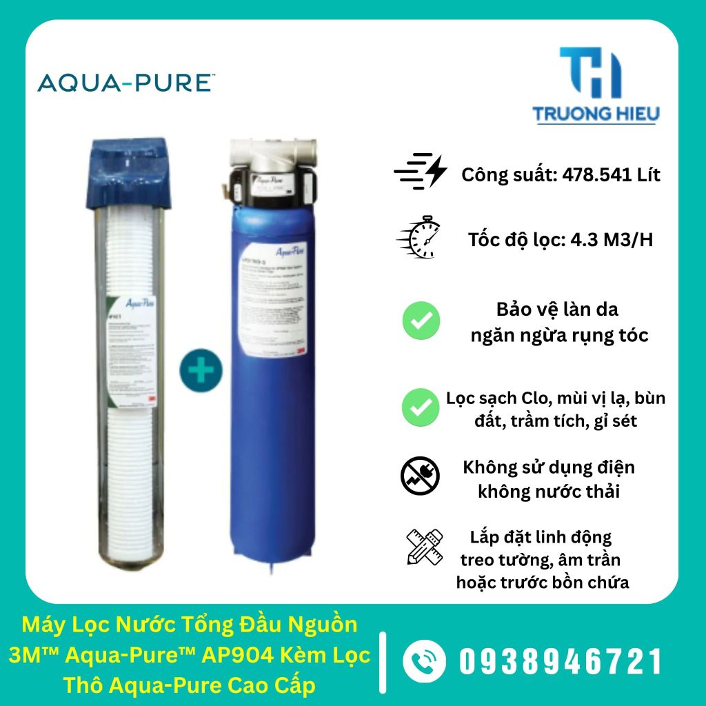 Máy Lọc Nước Tổng Đầu Nguồn 3M™ Aqua-Pure™ AP904 Kèm Lọc Thô Aqua-Pure Cao Cấp
