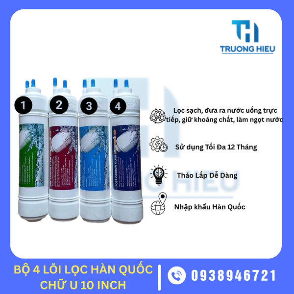 BỘ 4 LÕI LỌC HÀN QUỐC CHỮ U 10IN