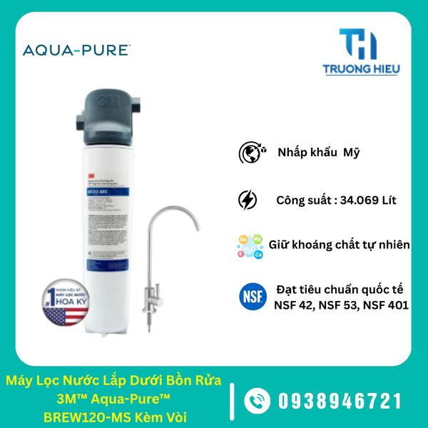 Máy Lọc Nước Lắp Dưới Bồn Rửa 3M™ Aqua-Pure™ BREW120-MS Kèm Vòi