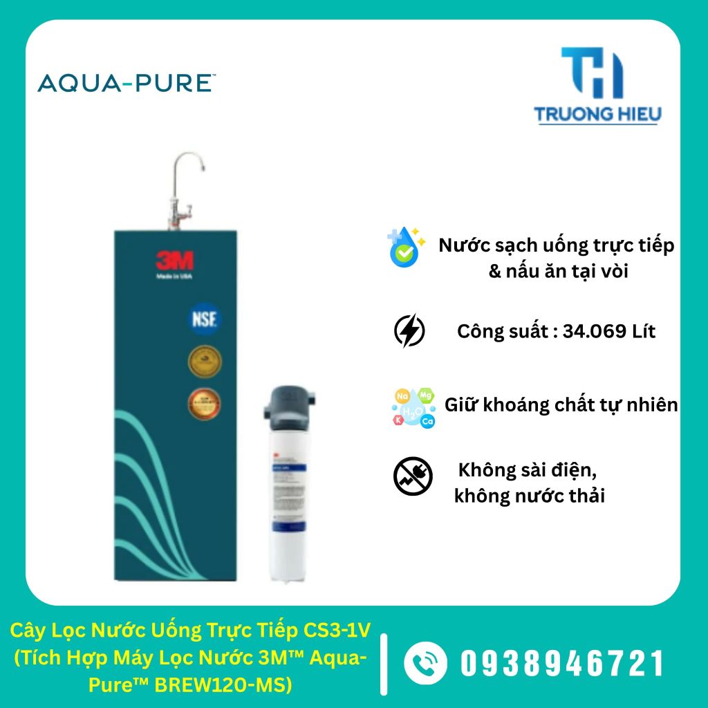 Cây Lọc Nước Uống Trực Tiếp CS3-1V (Tích Hợp Máy Lọc Nước 3M™ Aqua-Pure™ BREW120-MS)