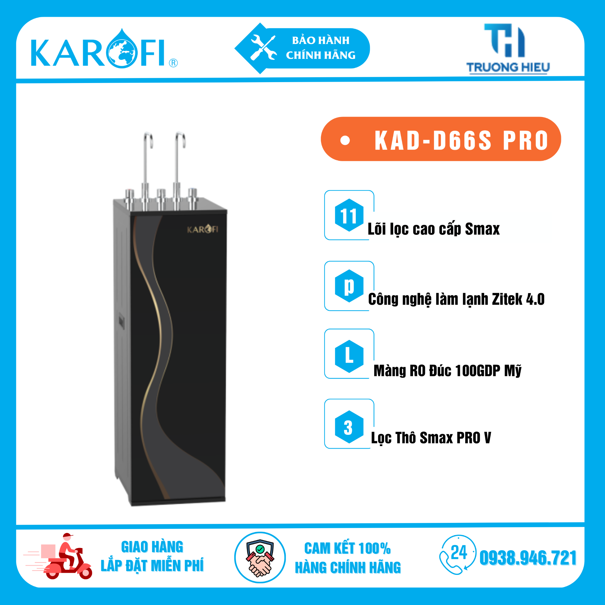 Máy lọc nước nóng lạnh Karofi KAD-D66S PRO
