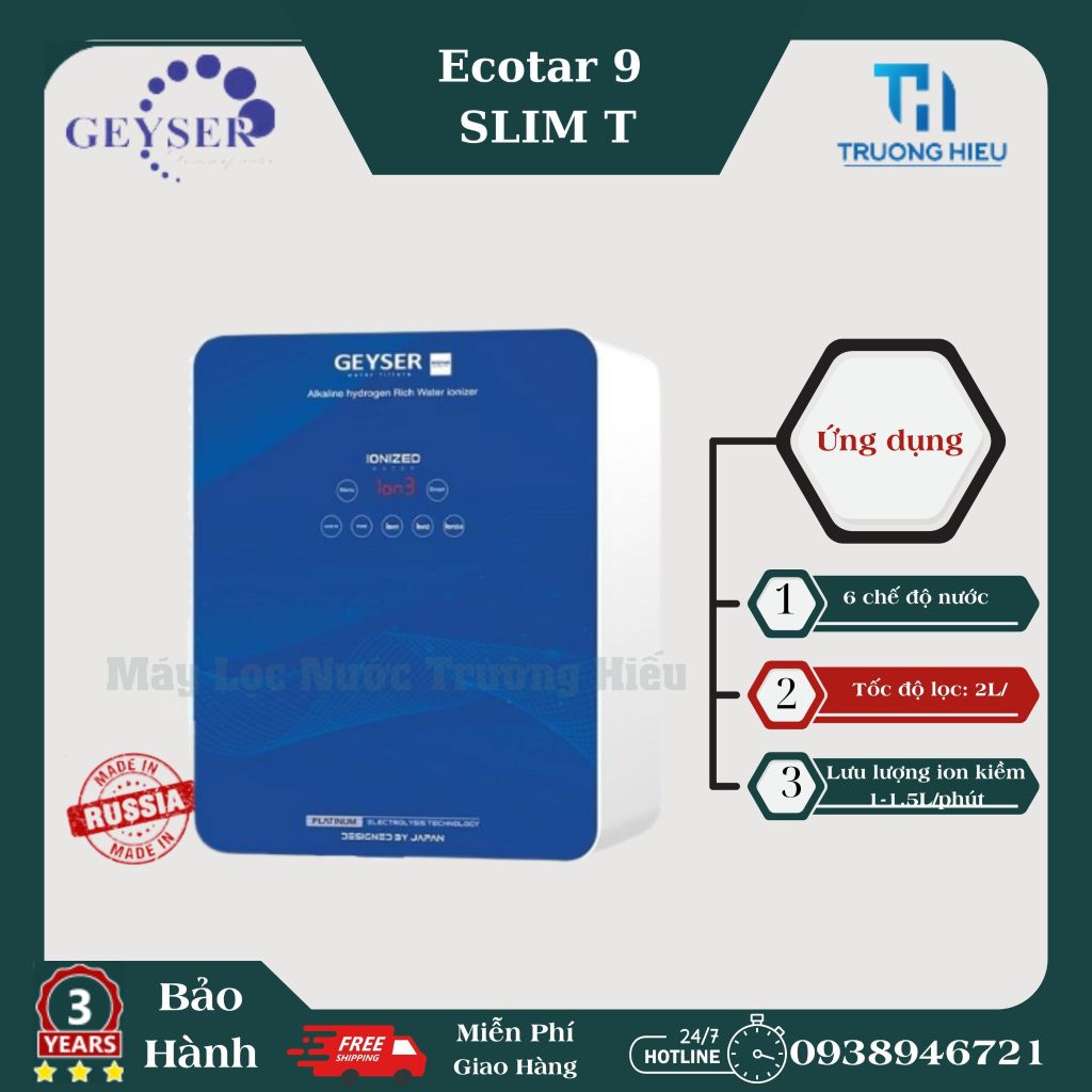 Máy lọc nước ion kiềm giàu hydro Geyser Ecotar 9 Slim T