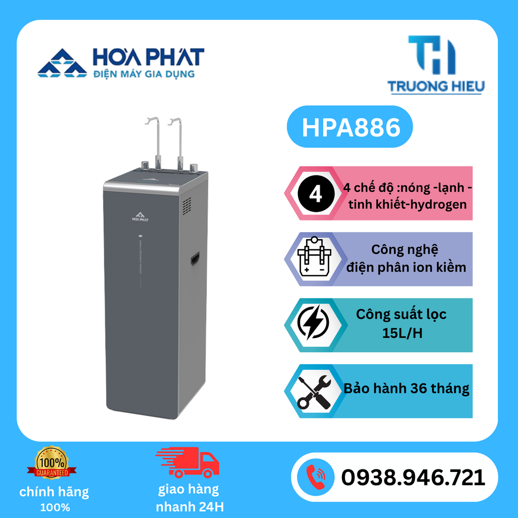 Máy lọc nước Hòa Phát Hydrogen ion kiềm RO nóng lạnh HyperS HPA886