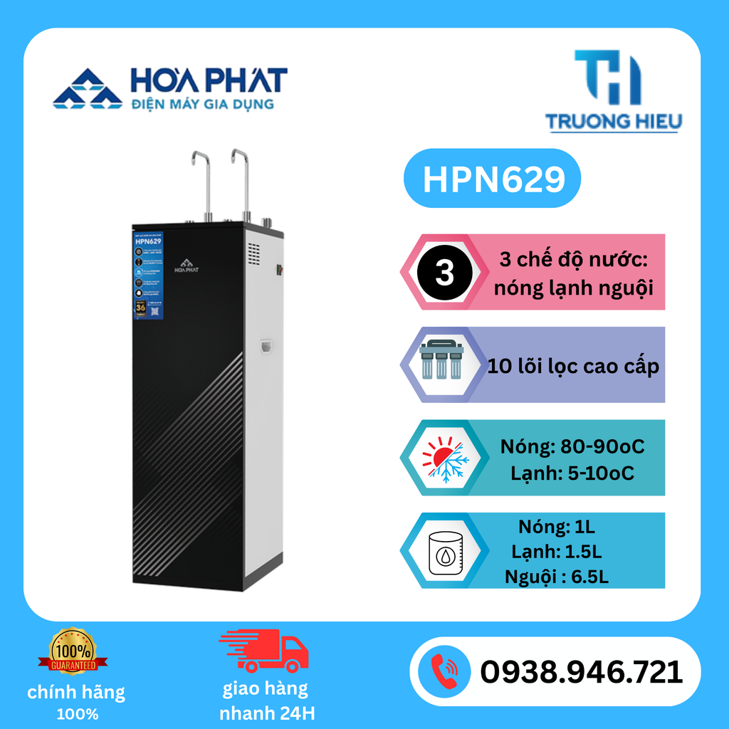 MÁY LỌC NƯỚC RO NÓNG LẠNH NGUỘI HÒA PHÁT HPN-629
