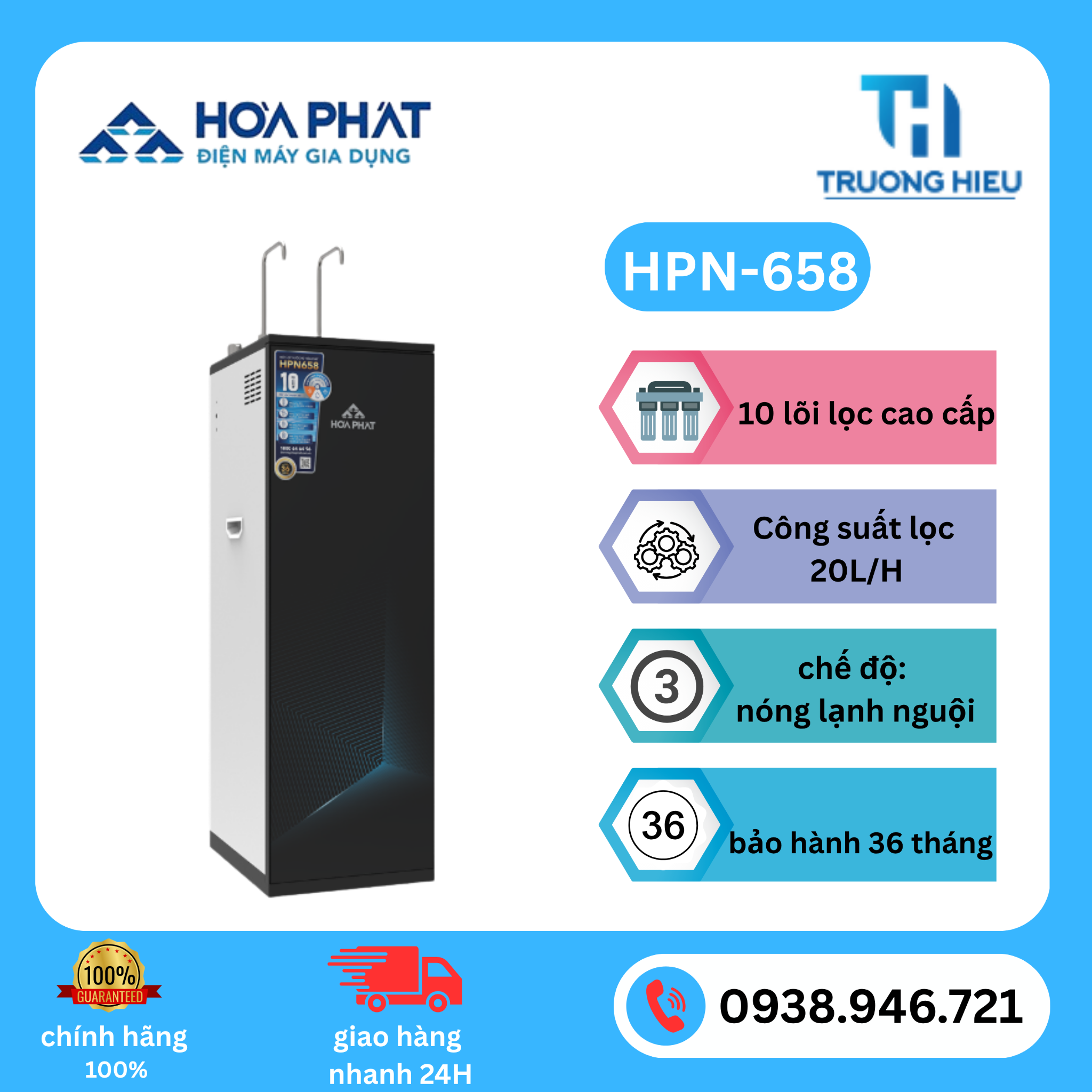 MÁY LỌC NƯỚC NÓNG LẠNH HÒA PHÁT HPN-658