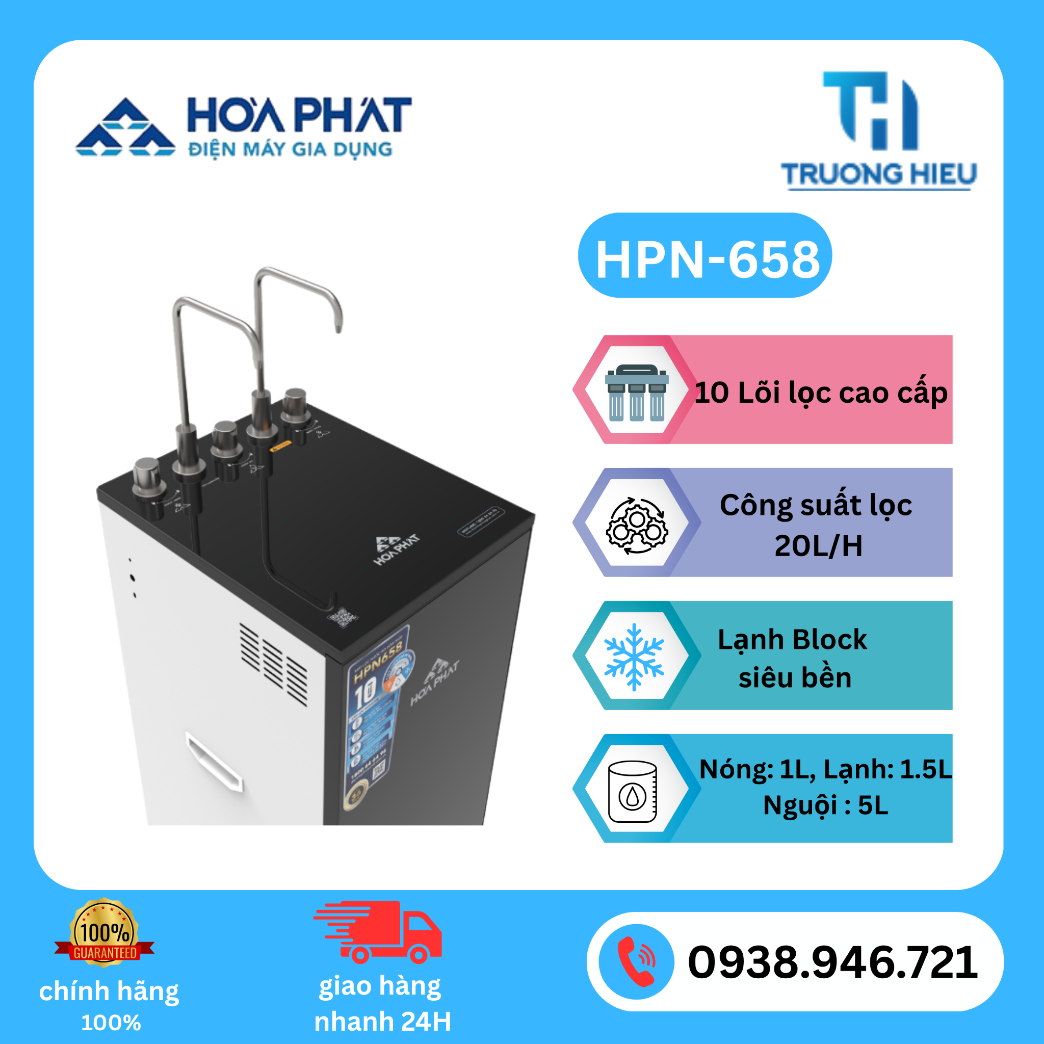 MÁY LỌC NƯỚC NÓNG LẠNH HÒA PHÁT HPN-658