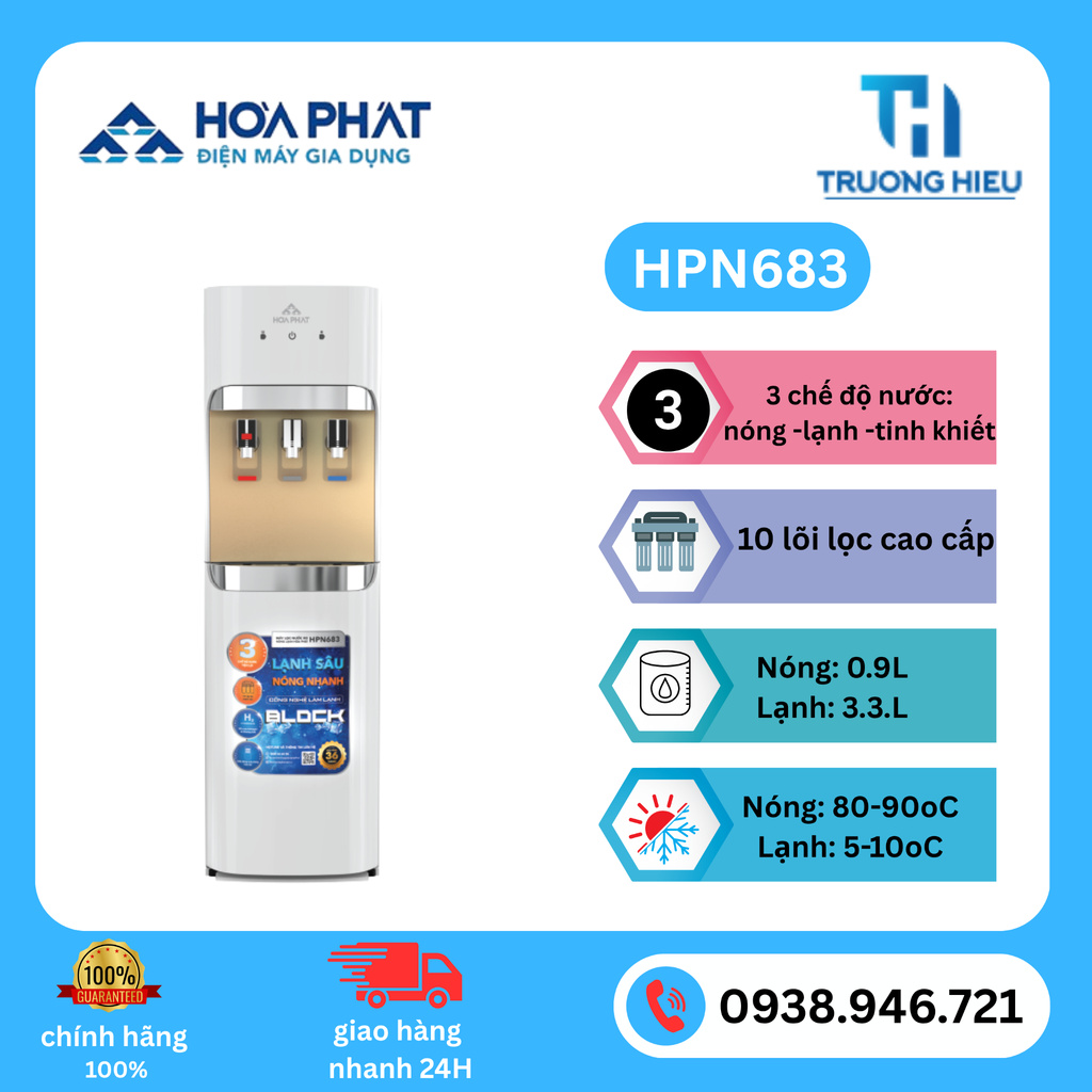 Máy lọc nước RO nóng nguội lạnh Hòa Phát HPN683