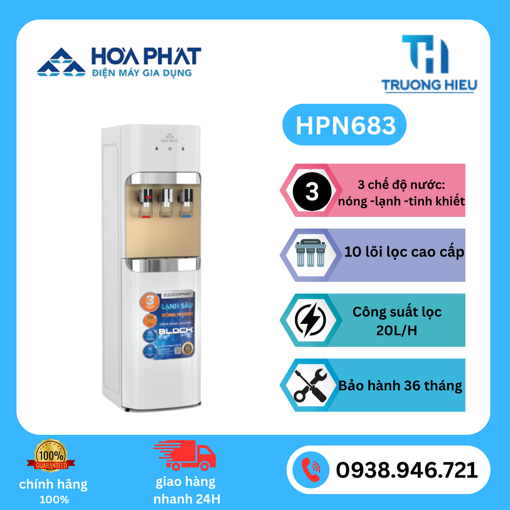 Máy lọc nước RO nóng nguội lạnh Hòa Phát HPN683