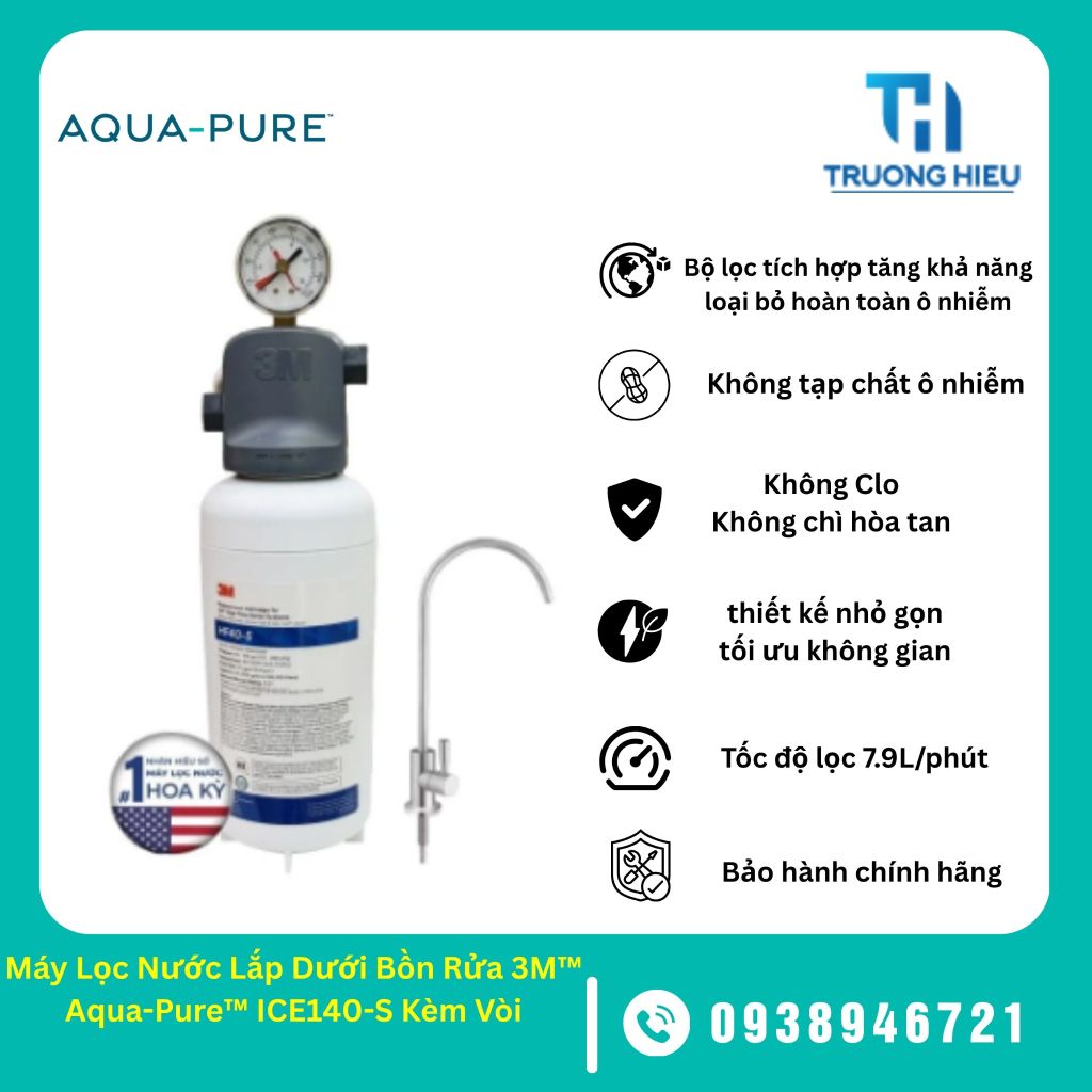 Máy Lọc Nước Lắp Dưới Bồn Rửa 3M™ Aqua-Pure™ ICE140-S Kèm Vòi