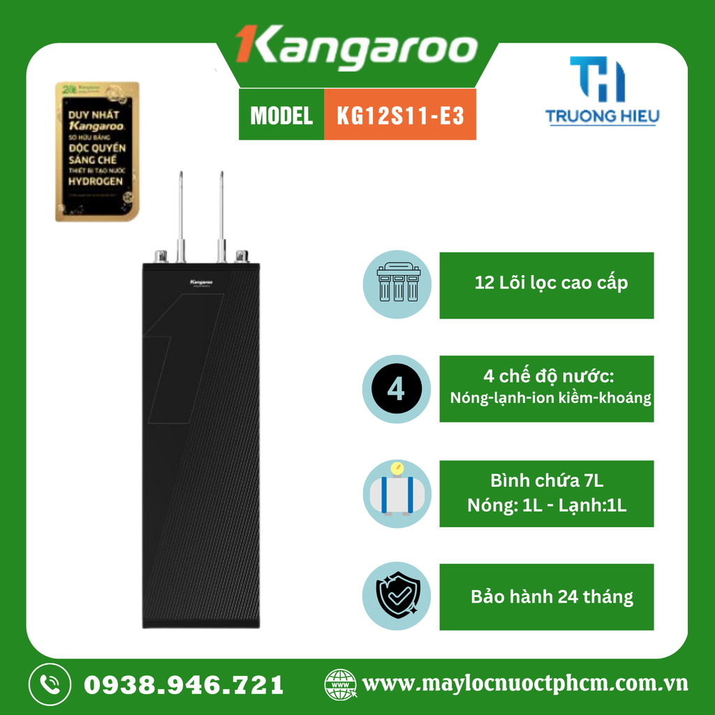 Máy lọc nước Kangaroo Hydrogen ion kiềm nóng lạnh KG12S11-E3