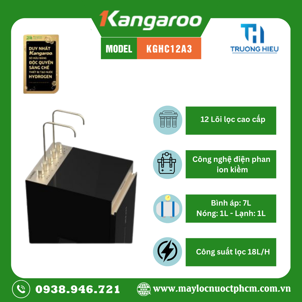 Máy lọc nước Kangaroo Sumire Hydrogen ion kiềm nóng lạnh KGHC12A3