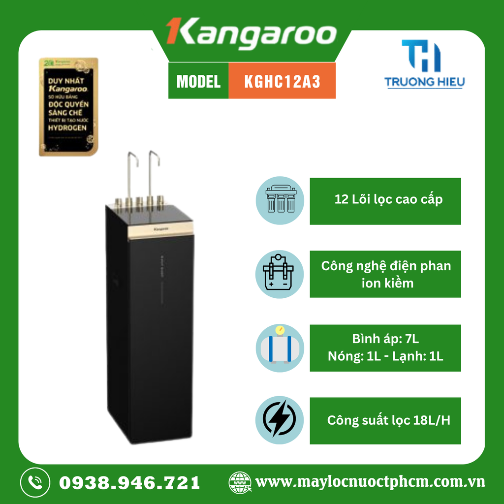 Máy lọc nước Kangaroo Sumire Hydrogen ion kiềm nóng lạnh KGHC12A3