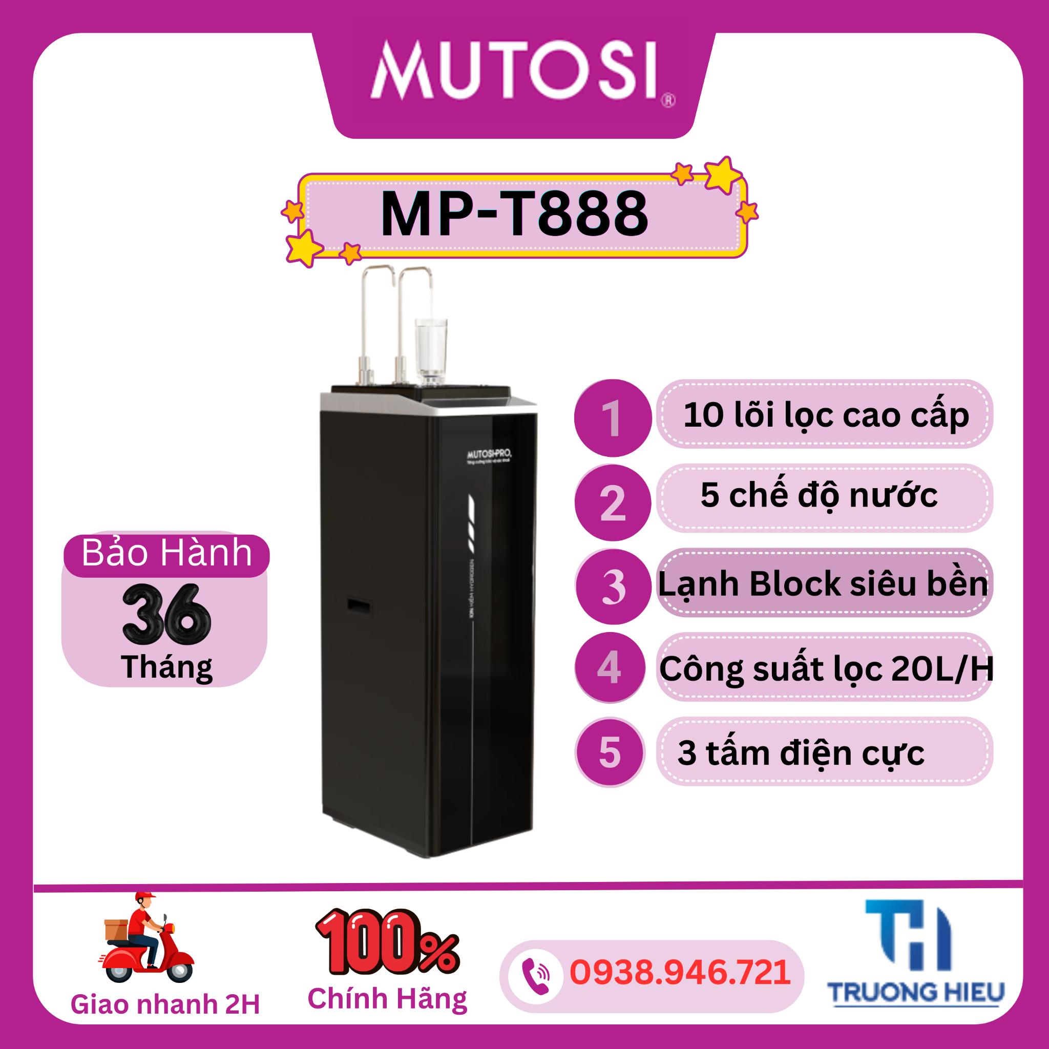 MÁY LỌC NƯỚC NÓNG LẠNH ION KIỀM MUTOSI MP-T888