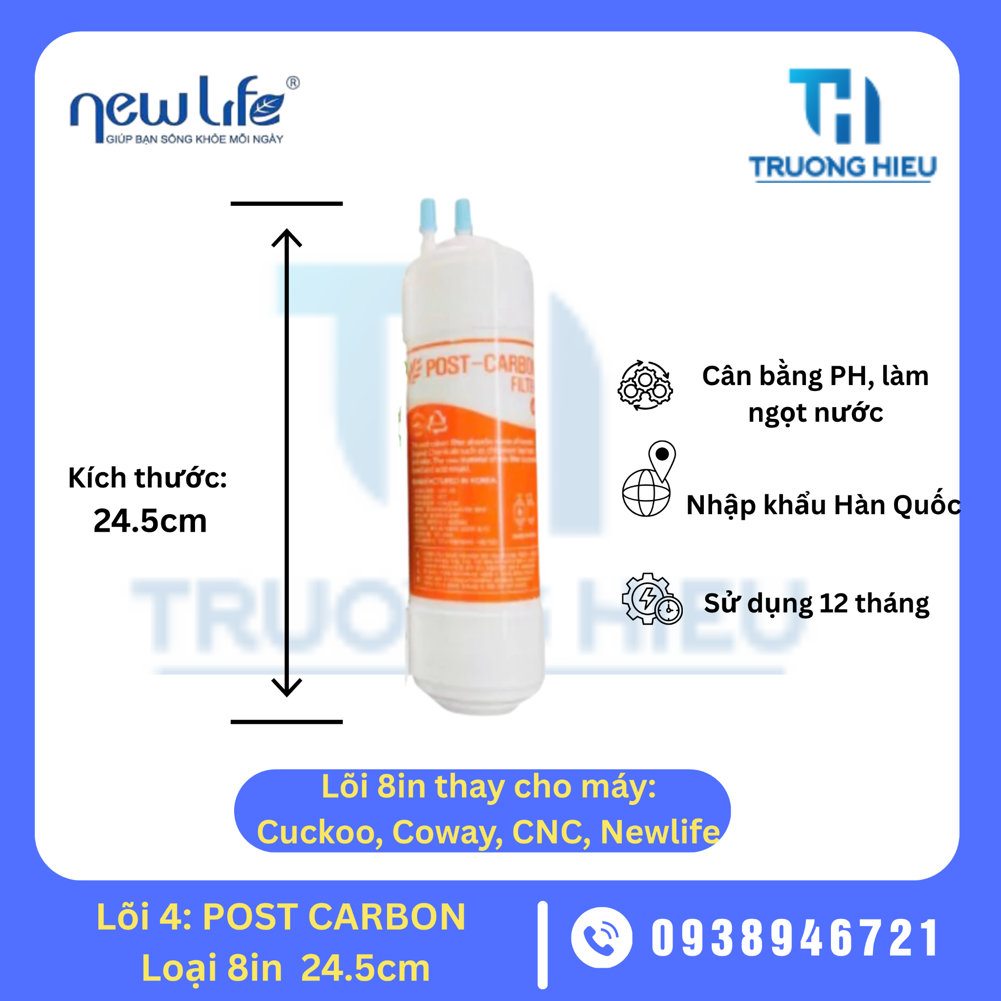 LÕI LỌC NƯỚC SỐ 4 POST CARBON HÀN QUỐC 8IN