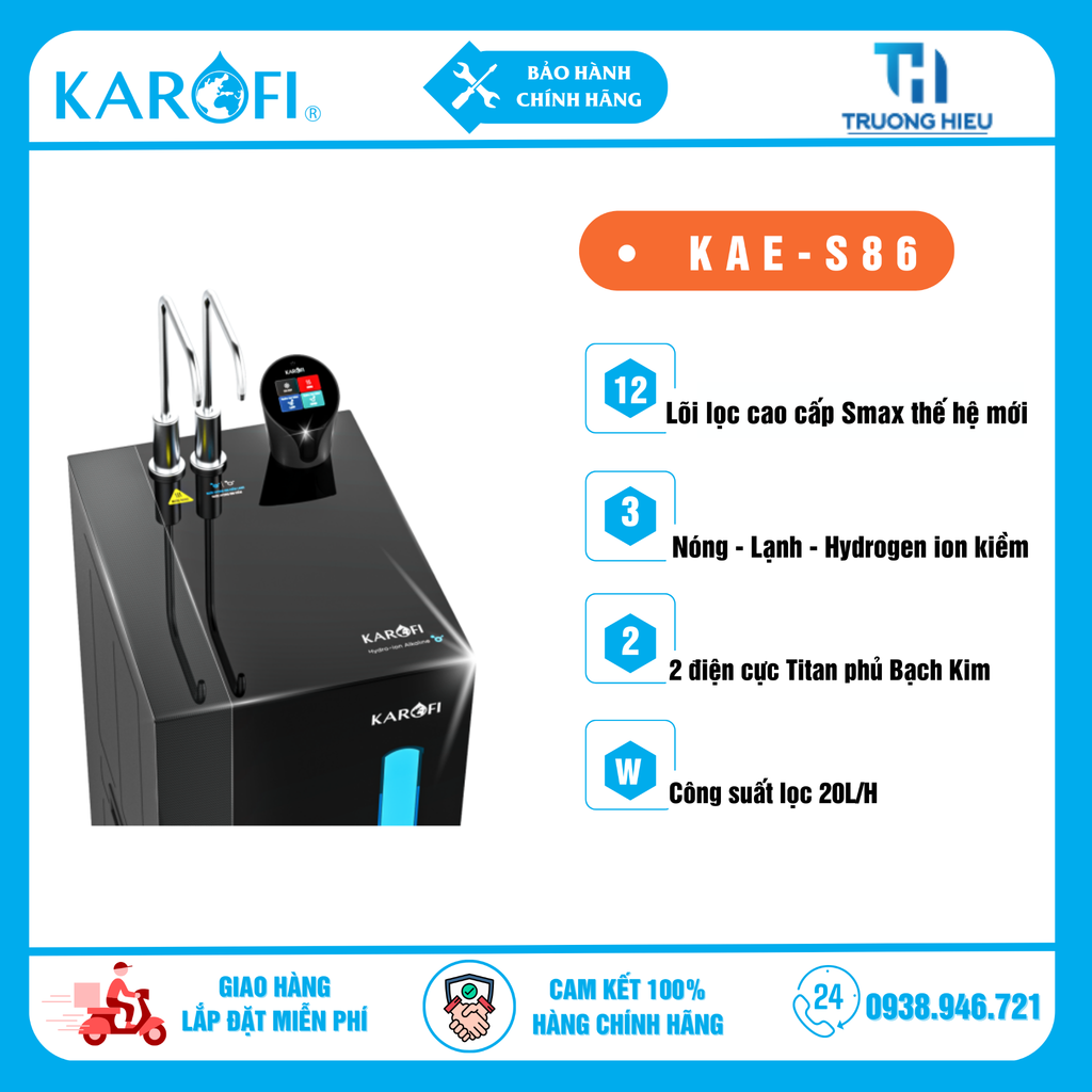 Máy lọc nước nóng lạnh Hydro-ion kiềm Karofi KAE-S86