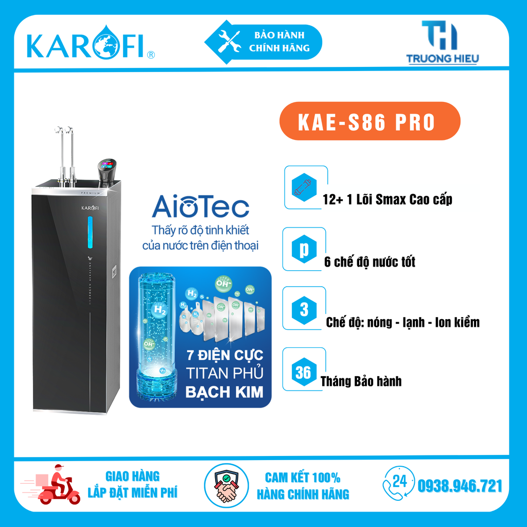 MÁY LỌC NƯỚC NÓNG LẠNH HYDRO- ION KIỀM KAROFI KAE-S86 PRO