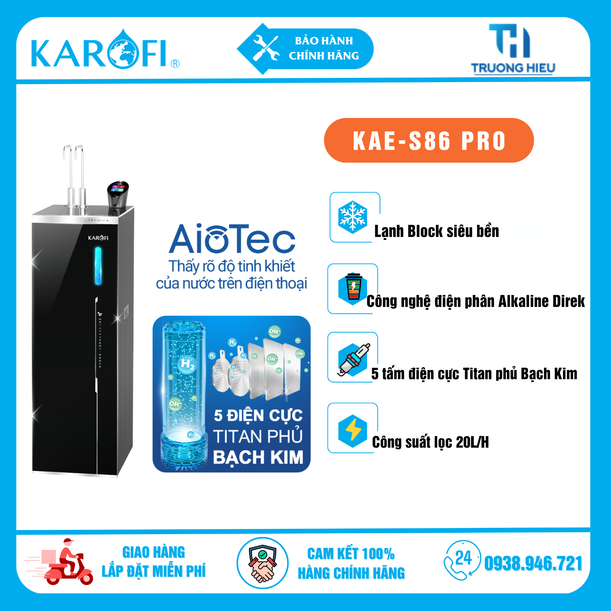 MÁY LỌC NƯỚC NÓNG LẠNH HYDRO- ION KIỀM KAROFI KAE-S86 PRO