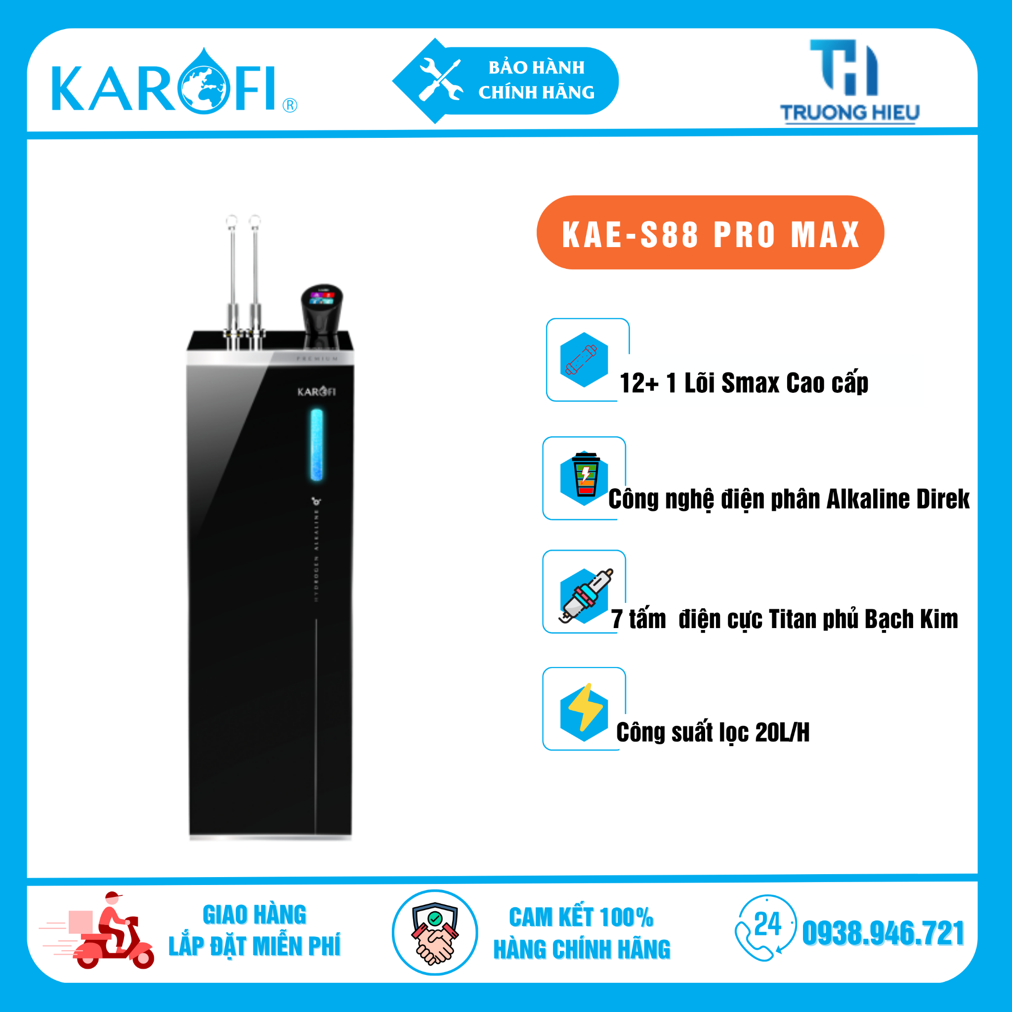 MÁY LỌC NƯỚC NÓNG LẠNH HYDRO-ION KIỀM KAROFI KAE-S88 PROMAX