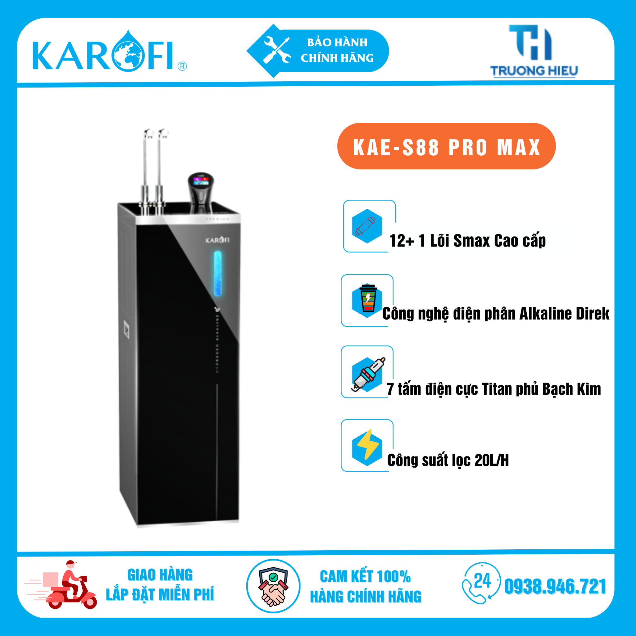 MÁY LỌC NƯỚC NÓNG LẠNH HYDRO-ION KIỀM KAROFI KAE-S88 PROMAX