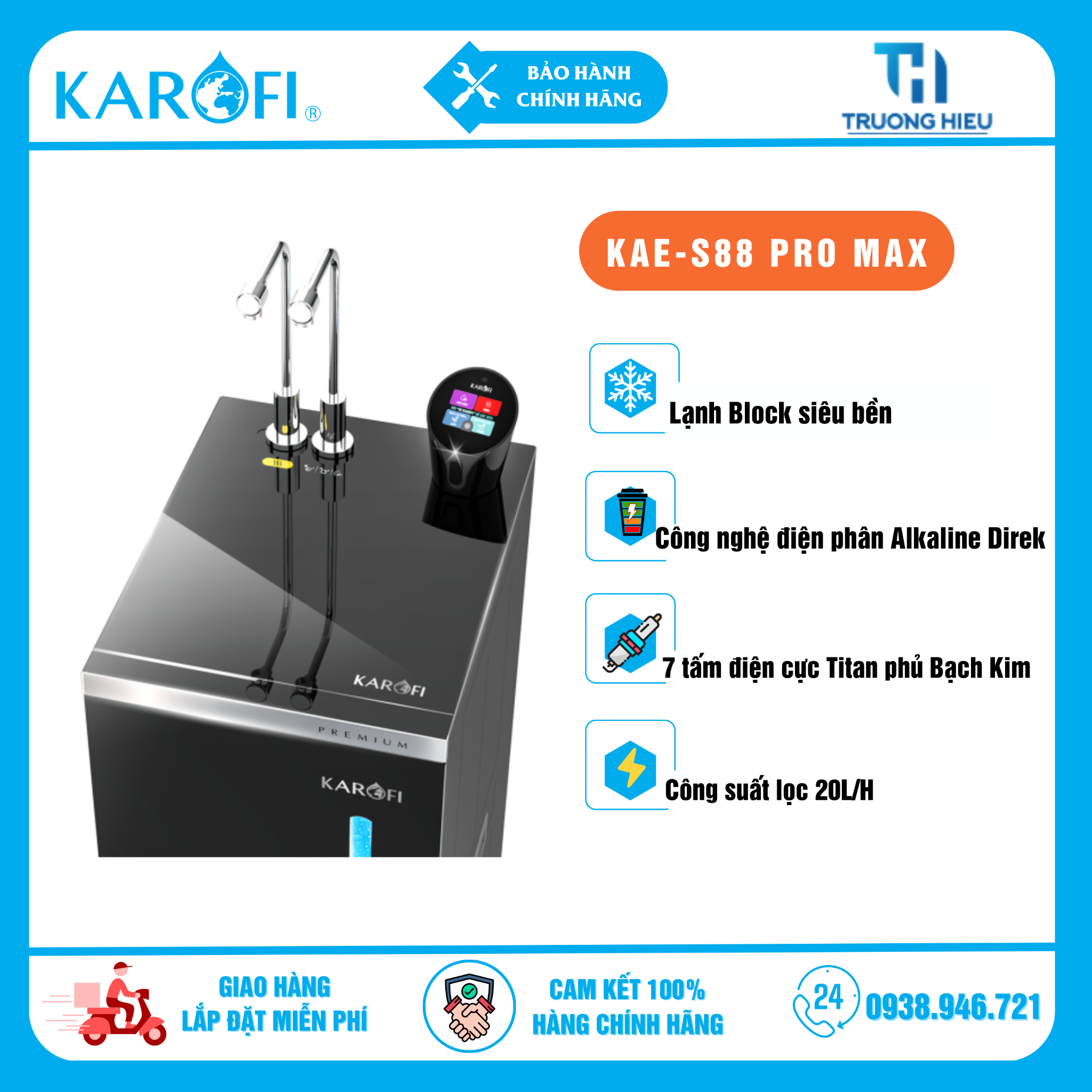 MÁY LỌC NƯỚC NÓNG LẠNH HYDRO-ION KIỀM KAROFI KAE-S88 PROMAX