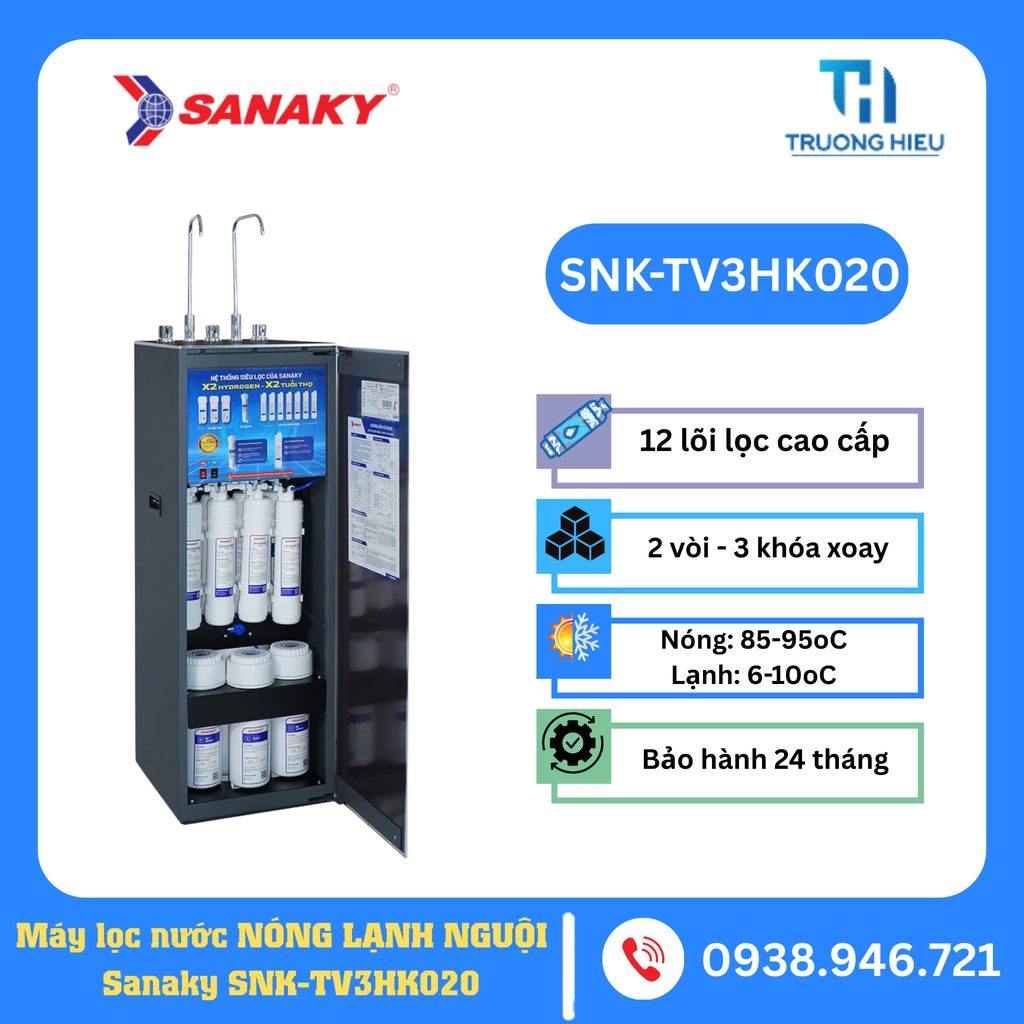 Máy lọc nước RO Sananky Nóng Lạnh Hydrogen Khoáng 12 lõi SNK-TV3HK020