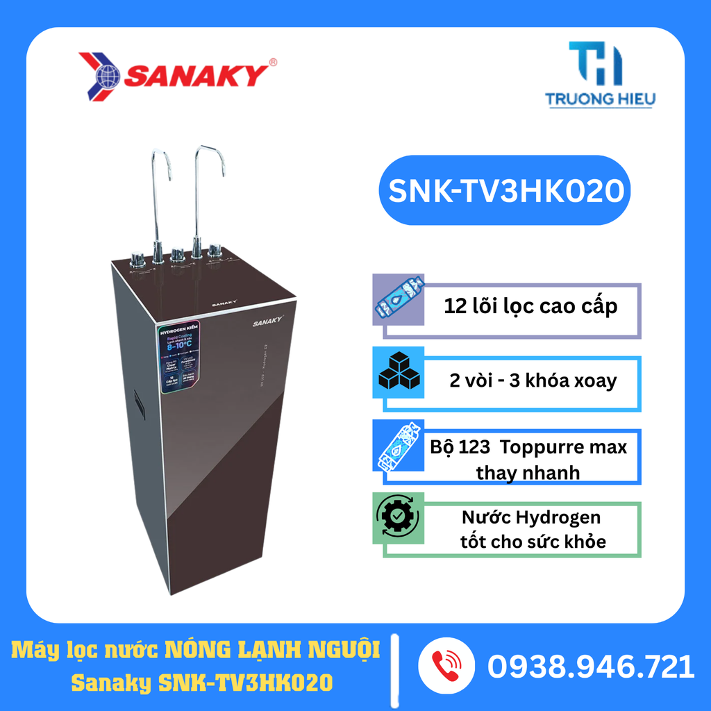 Máy lọc nước RO Sananky Nóng Lạnh Hydrogen Khoáng 12 lõi SNK-TV3HK020
