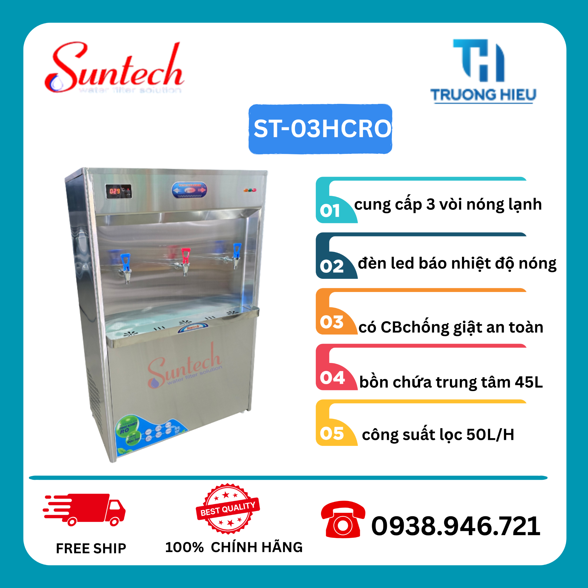 MÁY LỌC NƯỚC 3 VÒI NÓNG LẠNH SUNTECH ST-03HCRO