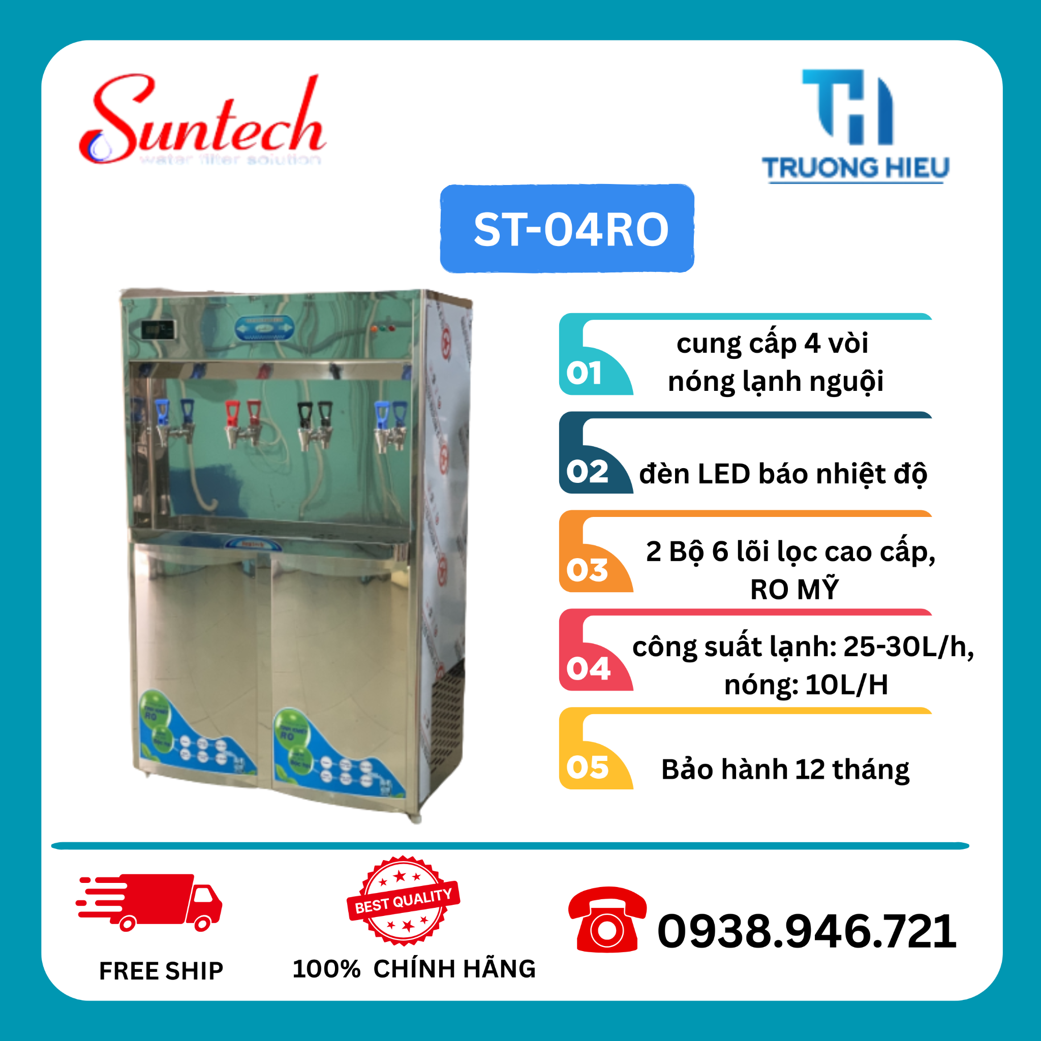 MÁY LỌC NƯỚC NÓNG LẠNH 4 VÒI SUNTECH ST-04RO