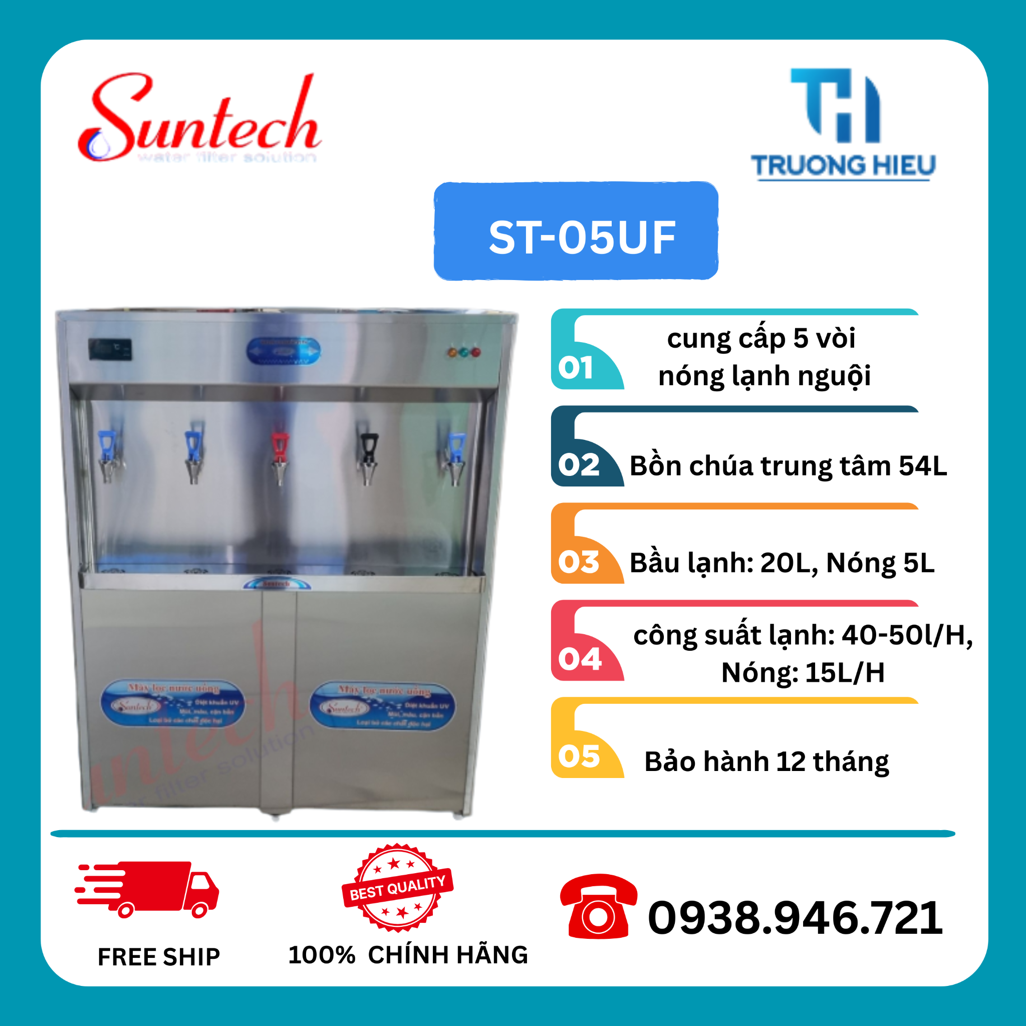 MÁY LỌC NƯỚC NÓNG LẠNH 5 VÒI SUNTECH ST-05UF