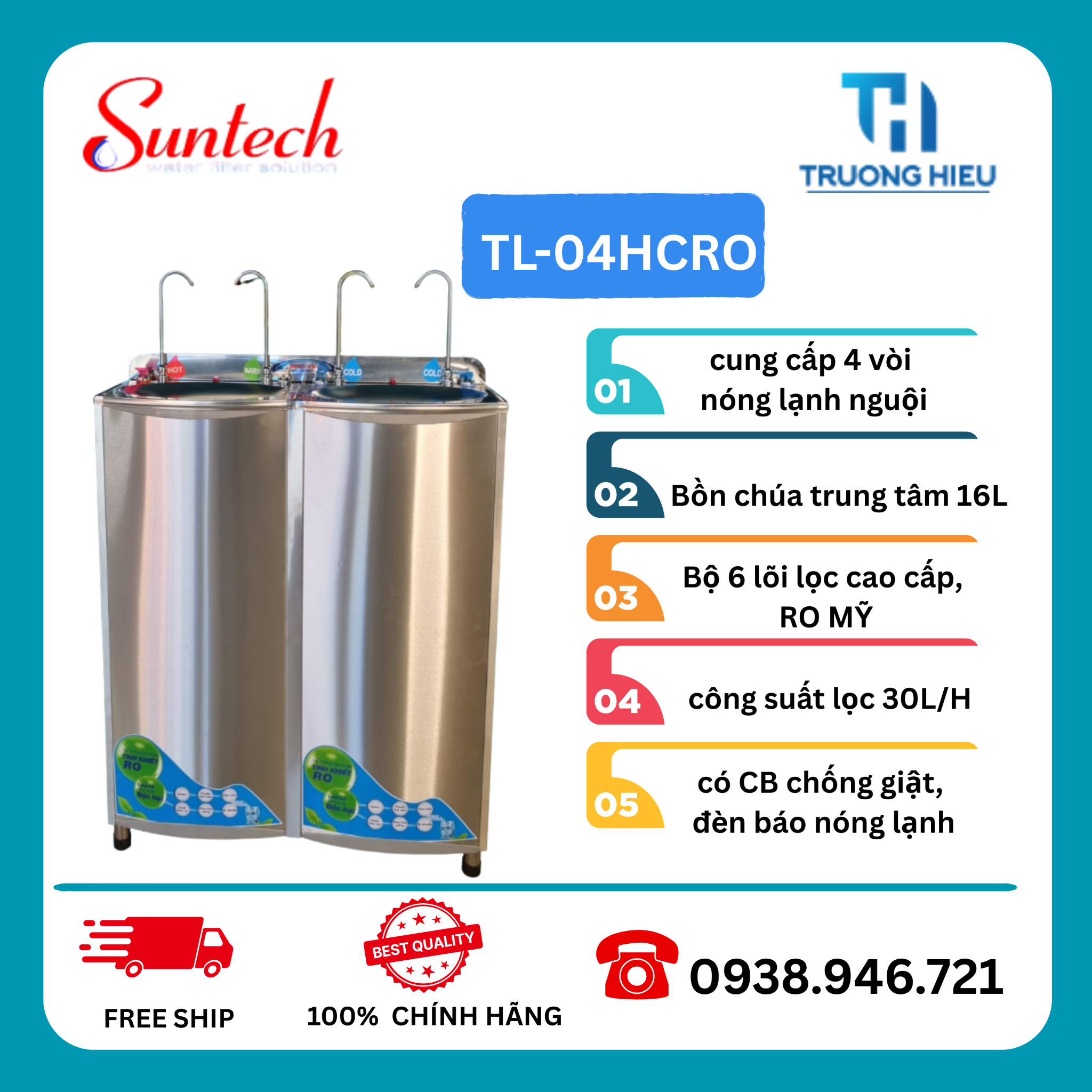 MÁY LỌC NƯỚC NÓNG LẠNH 4 VÒI SUNTECH TL-04HCRO