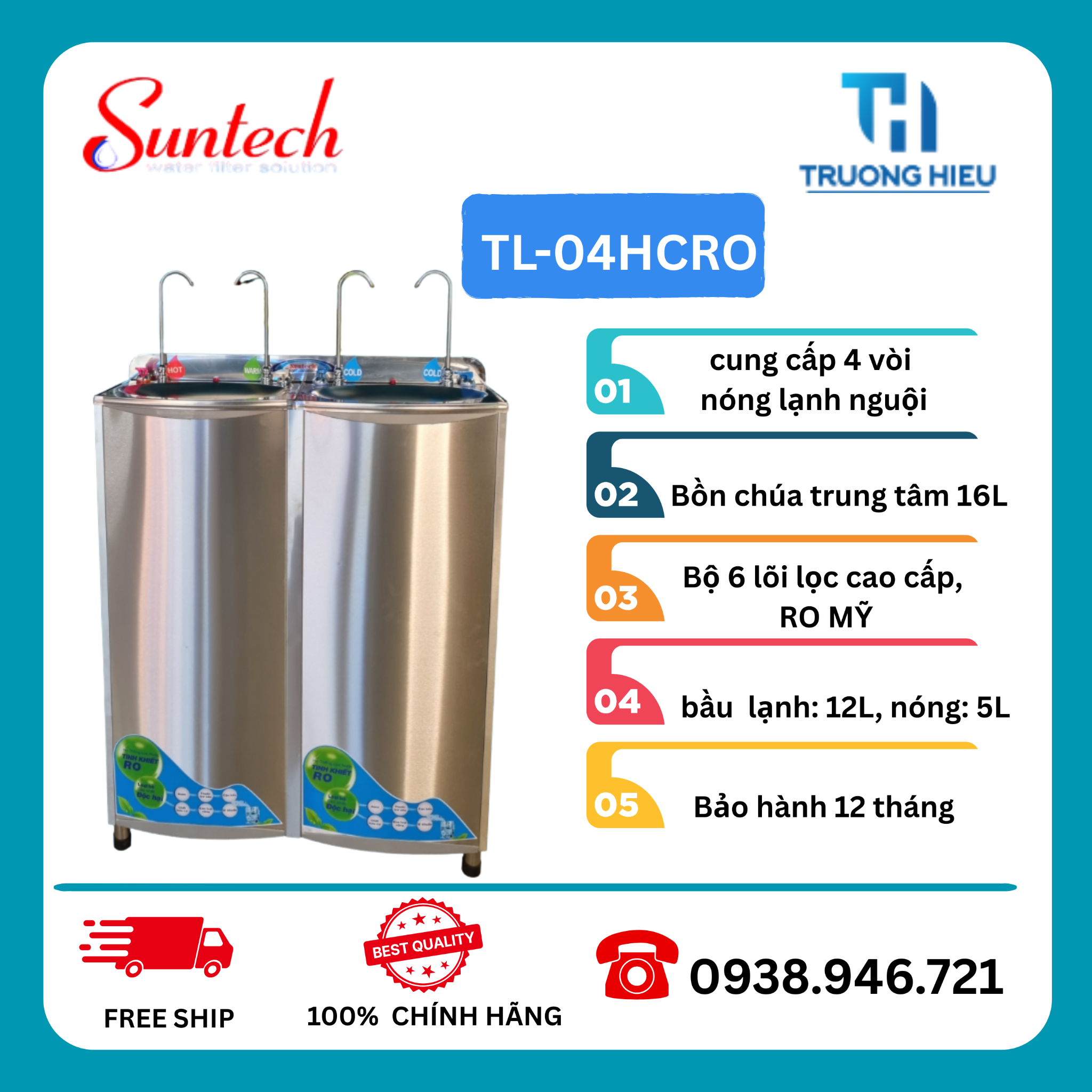 MÁY LỌC NƯỚC NÓNG LẠNH 4 VÒI SUNTECH TL-04HCRO