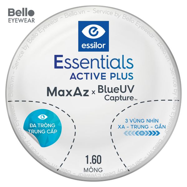  Đa Tròng Trung Cấp Essilor Essentials Active Plus BlueUV Capture 
