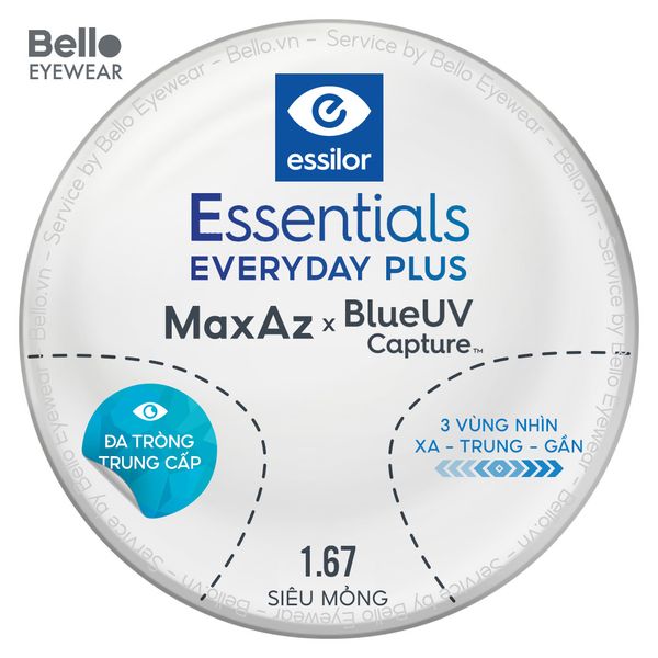  Đa Tròng Trung Cấp Essilor Essentials Everyday Plus BlueUV Capture 