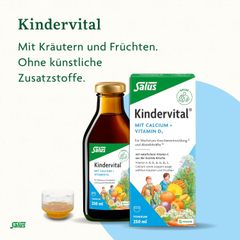 SALUS Kindervital - Siro bổ sung D3 + Canxi tăng chiều cao, chống còi xương, suy dinh dưỡng từ trái cây, lọ 250ml