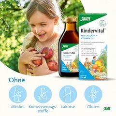 SALUS Kindervital - Siro bổ sung D3 + Canxi tăng chiều cao, chống còi xương, suy dinh dưỡng từ trái cây, lọ 250ml