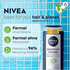 NIVEA MEN Sensitive Power Shampoo - Dầu gội Nivea Men dành cho da nhạy cảm, dễ kích ứng, chai 250ml