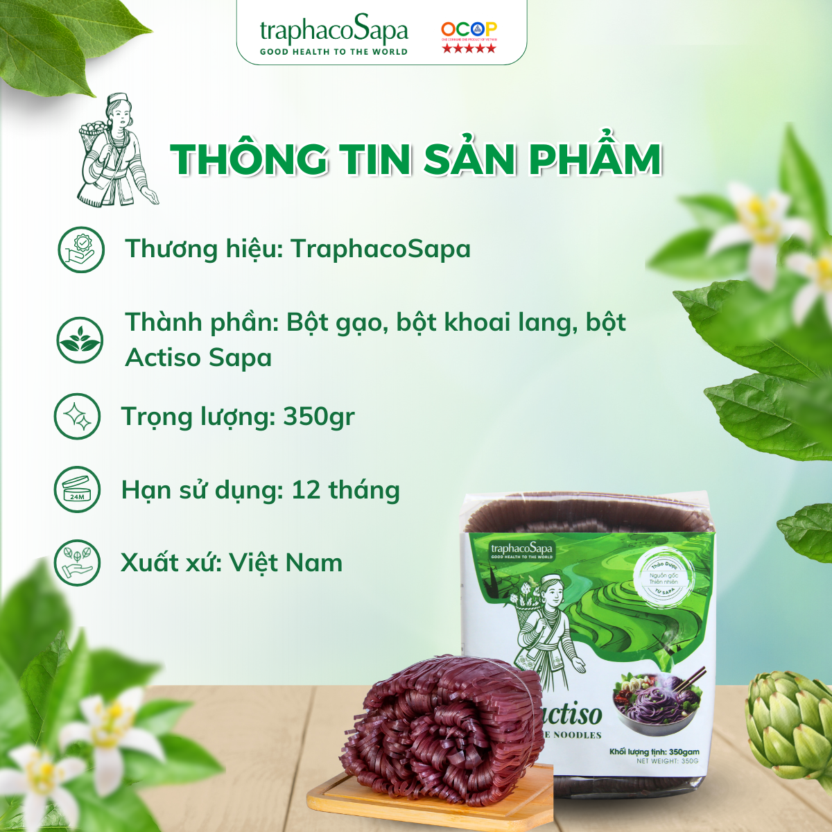  Mỳ Atiso Gạo Lứt TRAPHACOSAPA Giàu Dinh Dưỡng Chế Biến Mỳ Trộn 350gr 